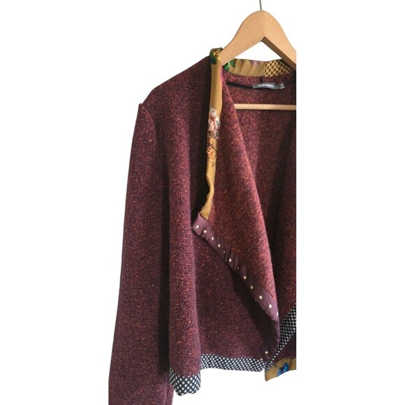 Alembika Open Front Cardigan Women's L Red Knit Wool Blend Sweater Artsy - Picture 2 of 8